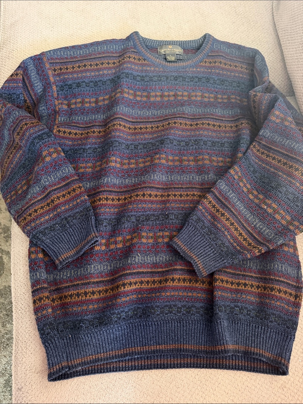 Men's Multicolor Patterned Crewneck Sweater — Blue Blend